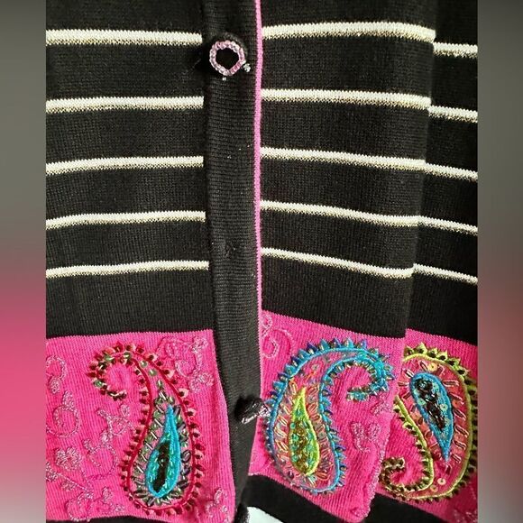 EUC - Just B Women’s Paisley Button Up Cardigan Sweater - Size XL - Picture 6 of 10